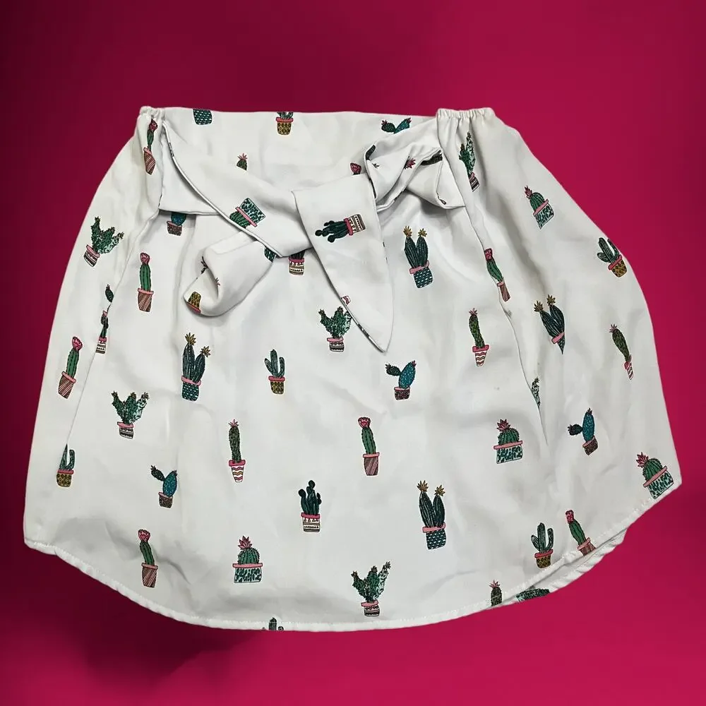 Do + Be Skirt Women's Large Cactus Plant Flowy Skater Tie Belt 90's Soft Comfy